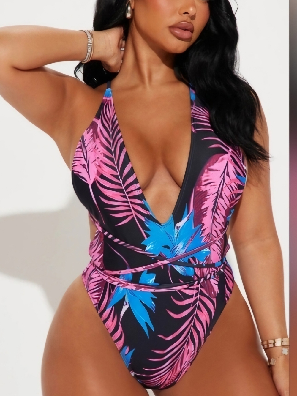 Tropical One-Piece Swimsuit Pink & Blue, Blue  One-Piece & Black One-Piece